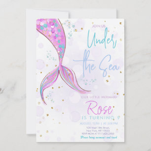 Rosa Sjöjungfru Svan Girl Birthday Inbjudningar