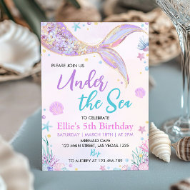 Rosa Sjöjungfru Svan under Sea Girl Birthday Inbjudningar