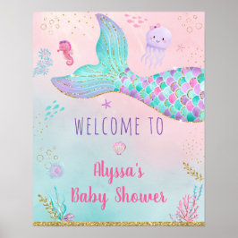 Rosa Sjöjungfru under Sea Baby Shower Välkommen Poster