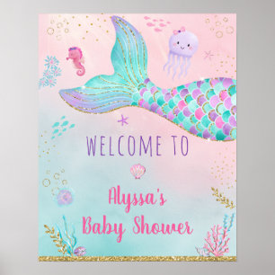 Rosa Sjöjungfru under Sea Baby Shower Välkommen Poster