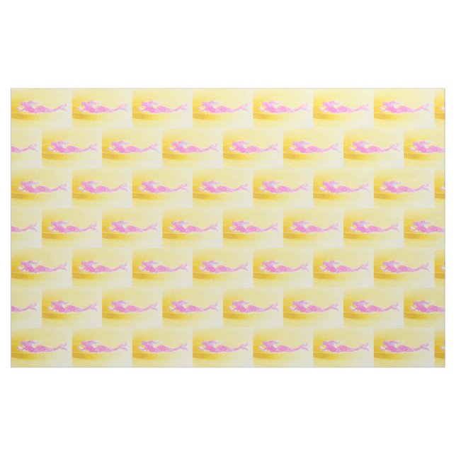 rosa sjöjungfruar på gult tyg (Fat Quarter)