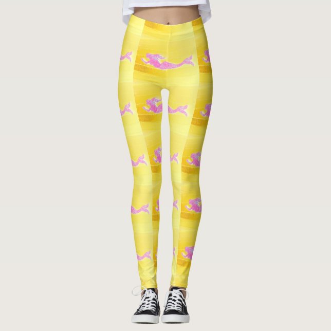 rosa sjöjungfruar simmande gult leggings (Framsida)
