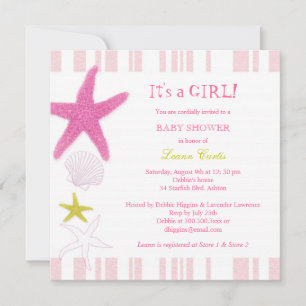 Rosa sjöstjärna, randiga nautiska baby shower inbjudningar