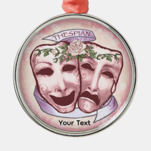 Rosa skådespelarmasker julgransprydnad metall