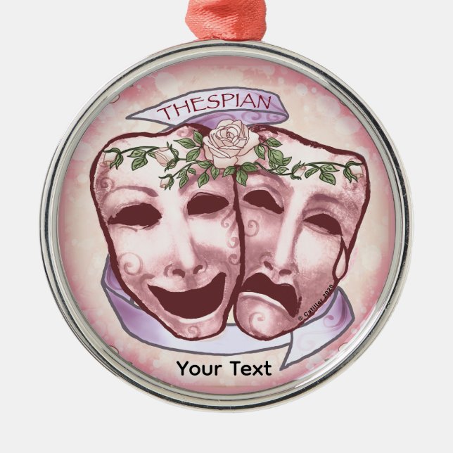 Rosa skådespelarmasker julgransprydnad metall (Framsidan)