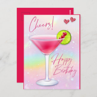 Rosa Skål Lycklig Födelsedag Grattis Kort