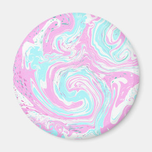 Rosa, skalblått, trålgt, marmor, fluidkonst magnet