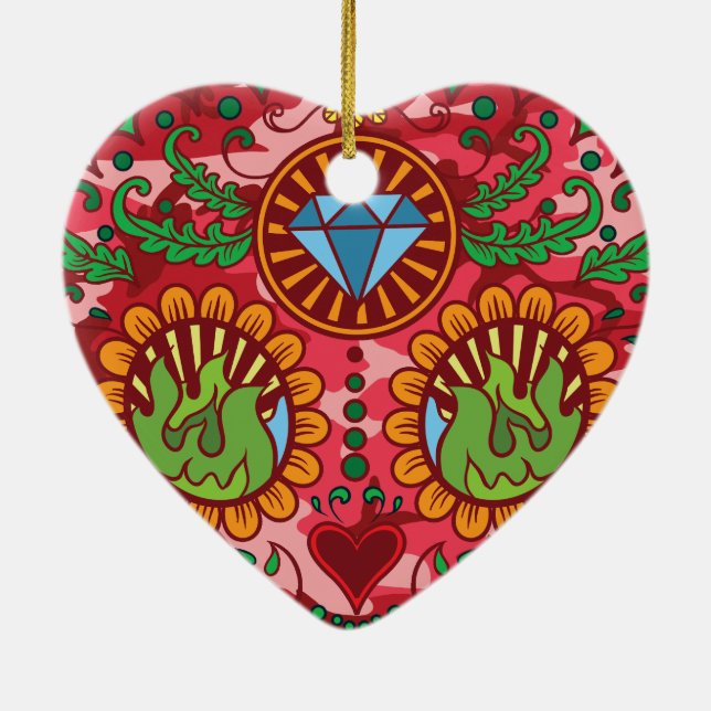 Rosa skalle för Camo mexicansk day of the Julgransprydnad Keramik (Baksidan)