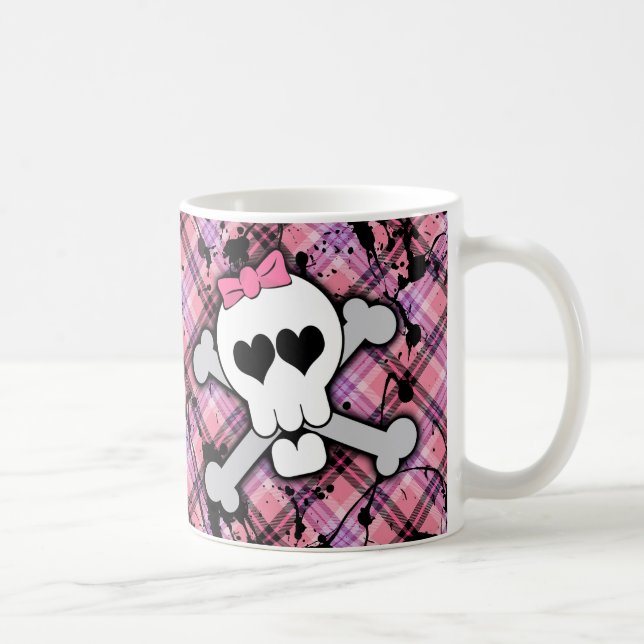 Rosa skalle och Crossbones med hjärtor och Kaffemugg (Höger)