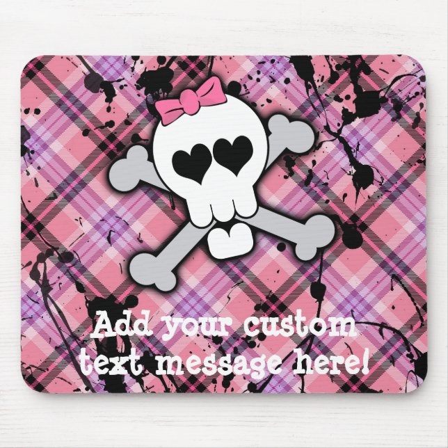 Rosa skalle och Crossbones med hjärtor och Musmatta (Framsidan)