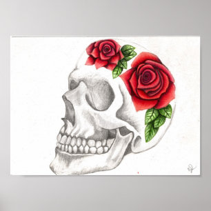 Rosa skalleteckning poster