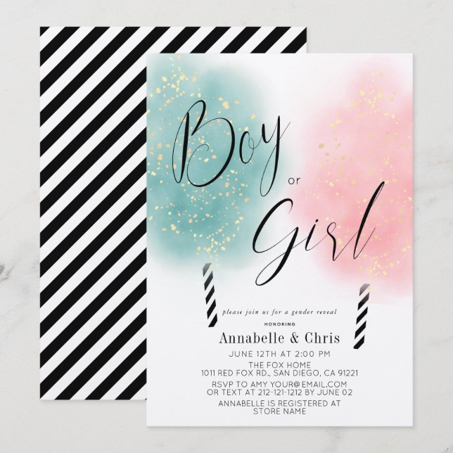 Rosa & skalning av Candy Gender Reveal Inbjudningar (Fram/baksida)