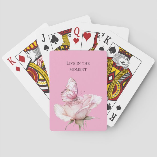 Rosa Skämspink Ros Fjäril   Casinokort (Baksidan)