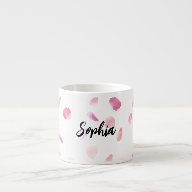 Rosa skära persikorosblad Blommig   Espressomugg (Framsidan)