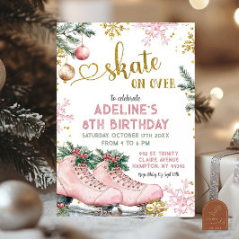 Rosa Skate Över Vinter Jul Födelsedagsflicka Inbjudningar