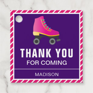 Rosa Skate Roller Skating Födelsedagsfest Gåvor Etiketter