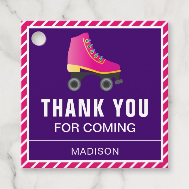 Rosa Skate Roller Skating Födelsedagsfest Gåvor Etiketter (Framsida)