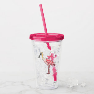Rosa skedstork fågel tecknad illustration take away mugg