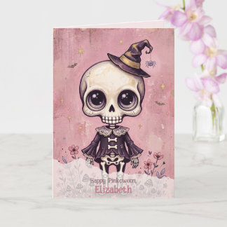 Rosa skelett Halloween Söt gothic Pinkoween Kort