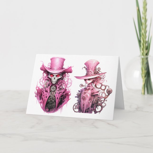 Rosa skelett spöke steampunk inbjudan (Framsida)
