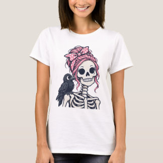 Rosa skelettflicka Raven T Shirt