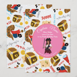 Rosa skepp och skatter  Piratfestinladning Inbjudningar