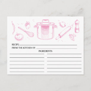 Rosa Sketched Kitchen Verktyg Recipe Cards Vykort