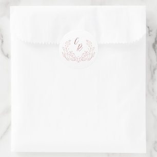 Rosa Sketched Vintage Flourish Bröllop Monogram Runt Klistermärke
