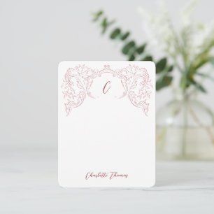 Rosa Sketched Vintage Flourish Monogram Stationery Anteckningskort
