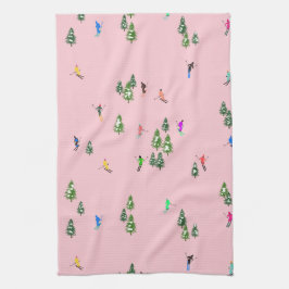 Rosa Skiers Ski Öppnar julskiing Helgdag Kökshandduk