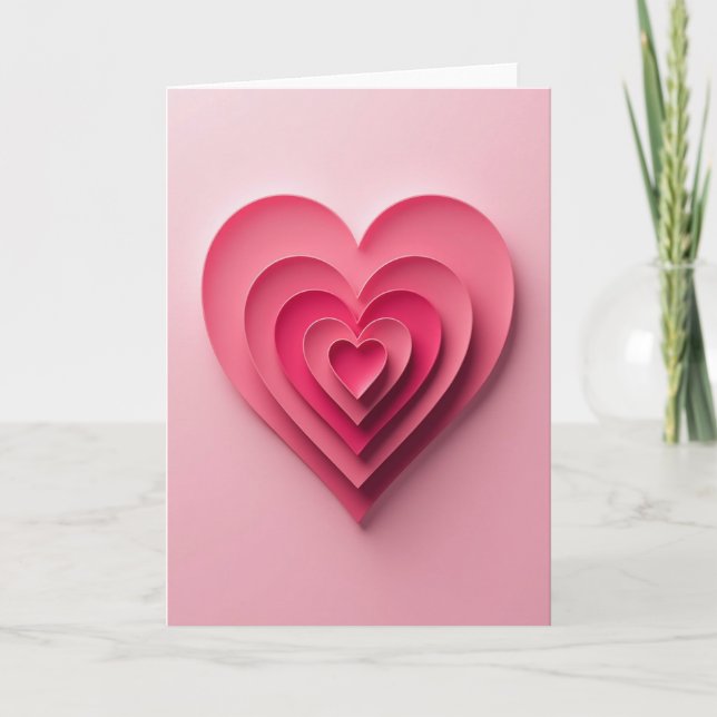 Rosa Skiktad Kärlekshjärtkarta Kort (Framsida)