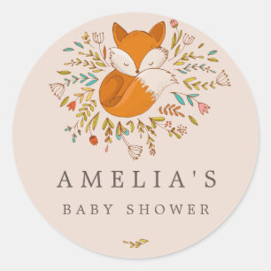 Rosa Skogsräv Söt Baby Babyshower Försegling Runt Klistermärke