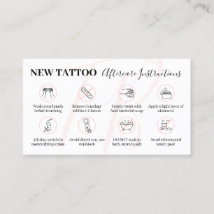 Rosa Skönhet Eftervårdsinstruktioner för Tatuering Visitkort