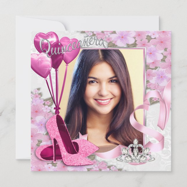 Rosa Skor Foto Quinceanera Inbjudningar (Framsida)