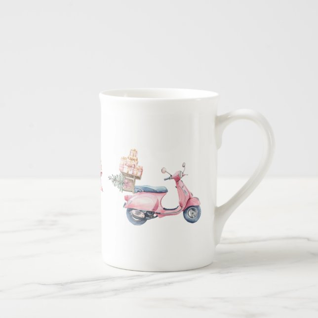 Rosa skoters julhandelstur  benporslin mugg (Höger)