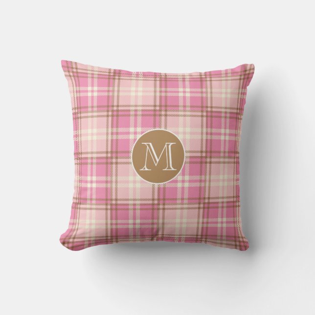Rosa skotskrutig monogram kudde (Framsida)