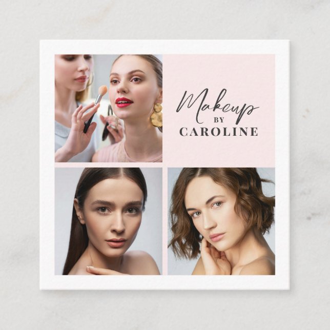 Rosa Skrift Foto Makeup Fyrkantigt Visitkort (Framsida)