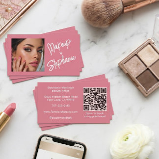 Rosa Skrift QR-kod Foto Smink Visitkort