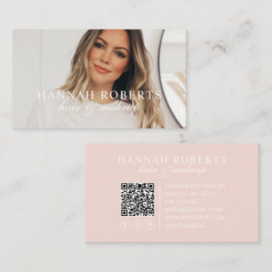 Rosa Skrift Social QR-kod Foto Hår Smink Visitkort