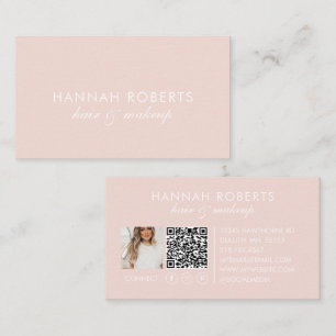 Rosa Skrift Social QR-kod Foto Hår Smink Visitkort