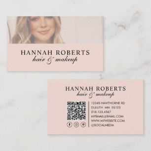 Rosa Skrift Social QR-kod Foto Hår Smink Visitkort