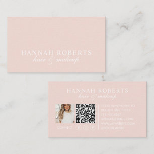 Rosa Skrift Social QR-kod Foto Hår Smink Visitkort