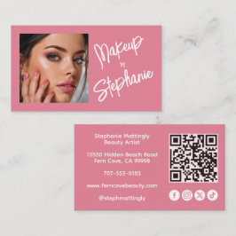 Rosa Skrift Sociala Ikon QR-kod Foto Makeup Visitkort