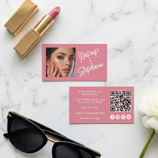 Rosa Skrift Sociala Ikon QR-kod Foto Makeup Visitkort