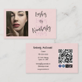 Rosa Skrift Sociala Ikoner QR-kod Foto Ögonfransar Visitkort