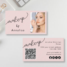 Rosa Skrift Sociala Ikoner QR-kod Foto Smink Visitkort