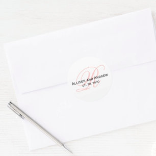 Rosa Skript - inledande R Monogram-bröllopsförmån Runt Klistermärke