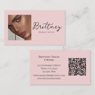Rosa Skript QR-kod Foto Makeup Visitkort