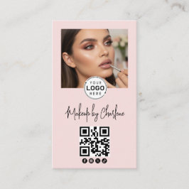 Rosa Skript Social Ikon QR-kod Foto Makeup Visitkort