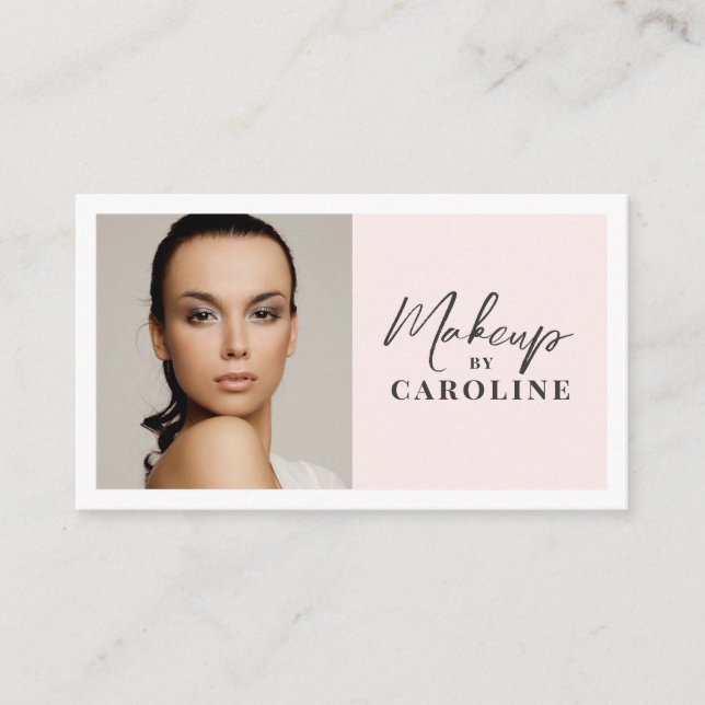 Rosa Skript Social Ikon QR-kod Foto Makeup Visitkort (Framsida)